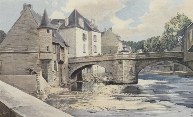 Aubusson, Terrade Bridge, on the Creuse, Downstream View by French Photographer