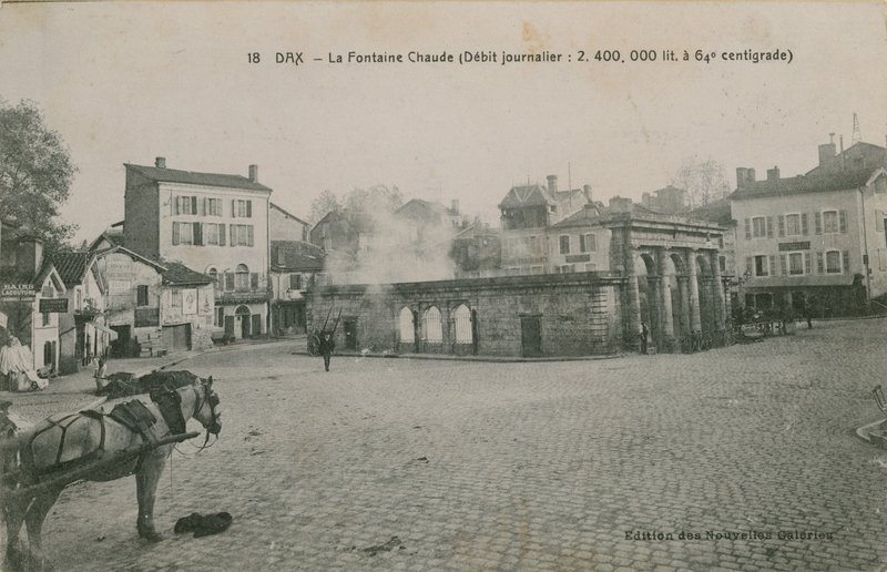 Dax - warm water spring (daily flow: 2400000 litres at 64 centigrade). Postcard sent in 1913 by French Photographer