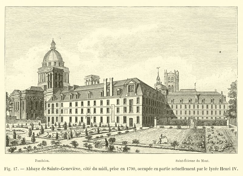 Abbey of Sainte-Genevieve, south side, taken in 1790, currently partly occupied by the Henri IV high school by French School