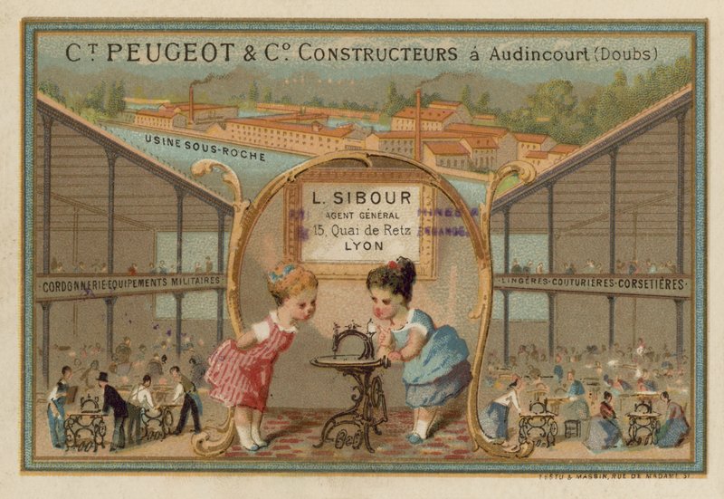 Advertisement for Peugeot sewing machines by French School