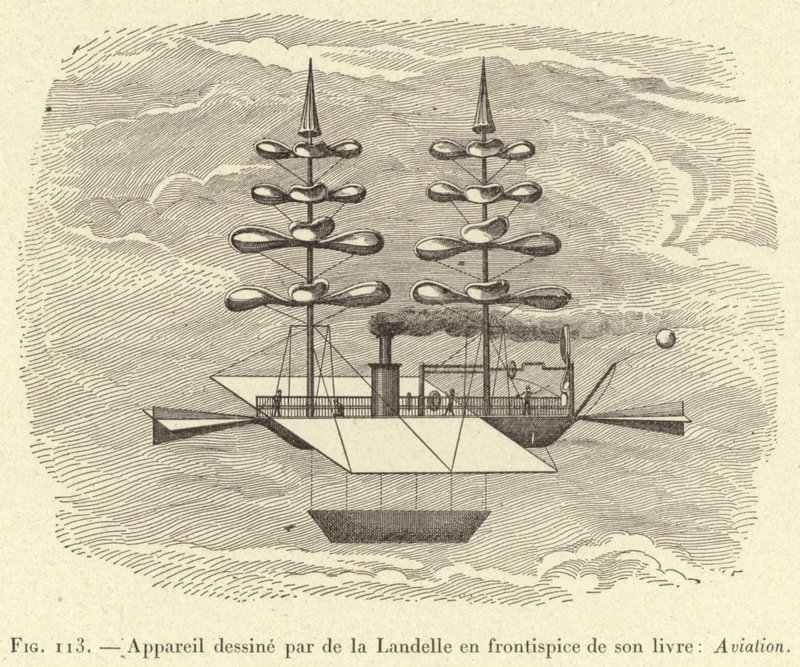 Apparatus Designed by de la Landelle in the Frontispiece of His Book: Aviation (engraving) by French School