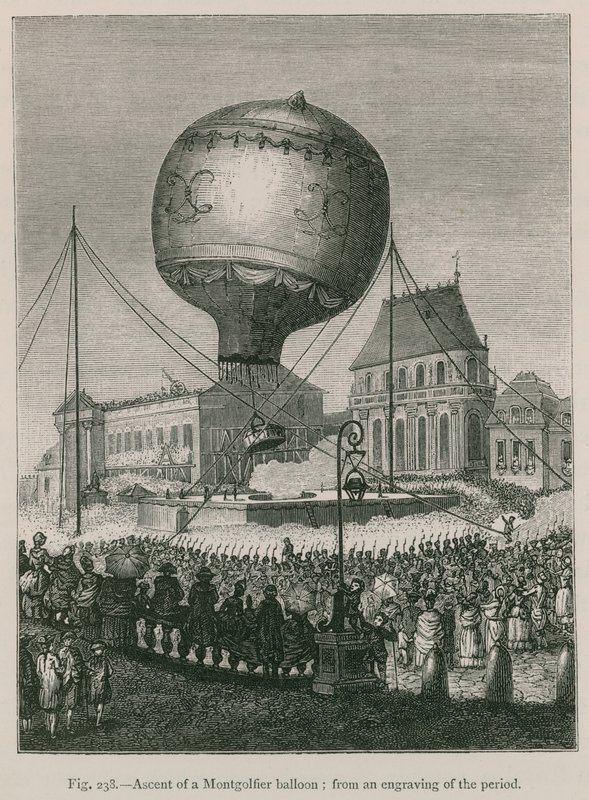 Ascent of a Montgolfier Balloon by French School