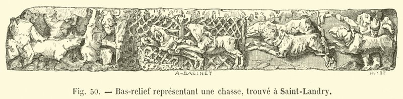 Bas-relief representing a hunt, found at Saint-Landry by French School