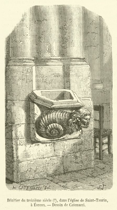 13th Century Holy Water Font, in the Church of Saint-Taurin, Evreux (engraving) by French School