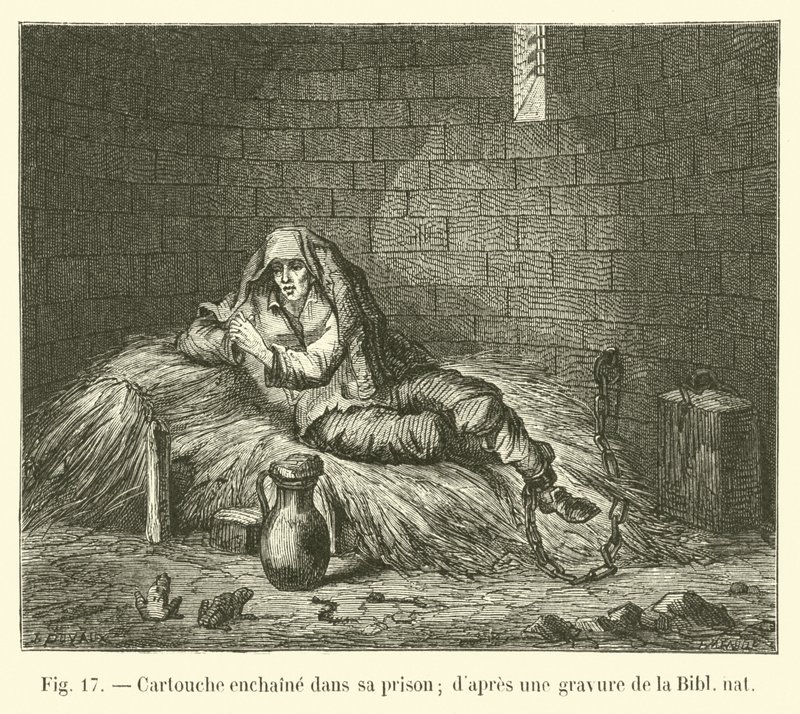 Cartouche chained in his prison; after an engraving from the National Library by French School