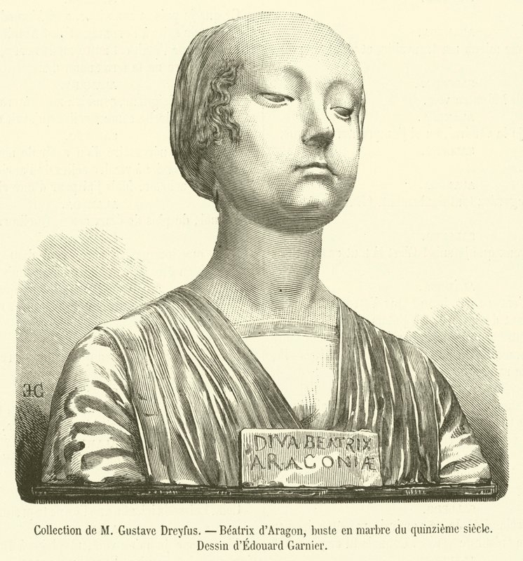 Collection of M Gustave Dreyfus, Beatrix of Aragon, Marble Bust from the Fifteenth Century (engraving) by French School