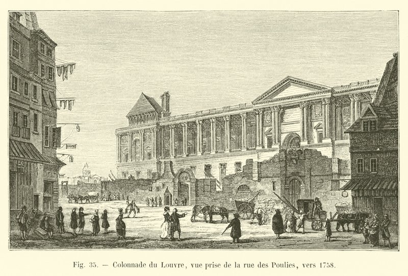 Colonnade of the Louvre, view taken from rue des Poulies, around 1758 by French School