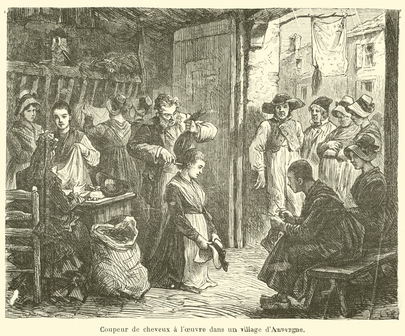 Hair Cutter at Work in an Auvergne Village (engraving) by French School