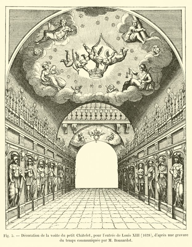 Decoration of the vault of the Petit Chatelet, for the entry of Louis XIII, 1628, after an engraving of the time communicated by Mr. Bonnardot by French School