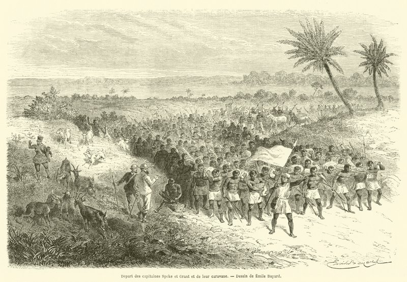 Departure of Captains Speke and Grant and their caravan by French School