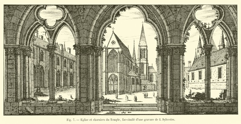 Temple Church and charnel houses, facsimile of an engraving by I. Sylvestre by French School