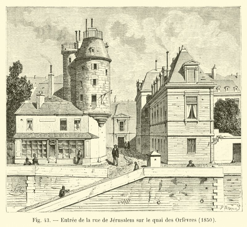 Entrance to the Rue de Jerusalem on the Quai des Orfèvres, 1850 by French School