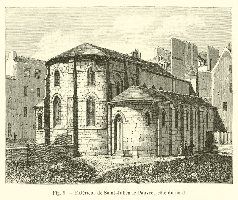 Exterior of Saint-Julien le Pauvre, north side by French School