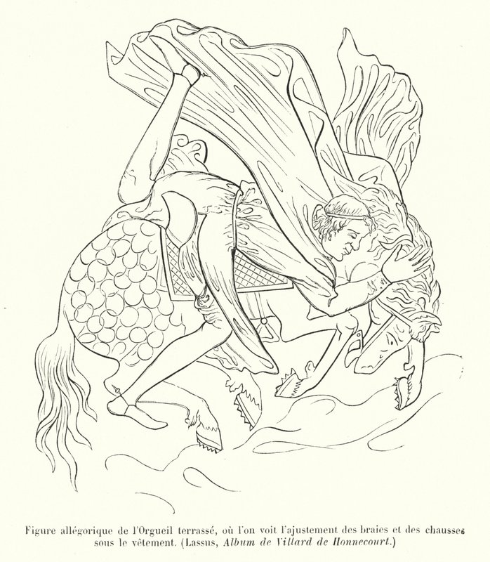 Allegorical Figure of Pride Overcome, Showing the Adjustment of Breeches and Hose Under the Garment by French School