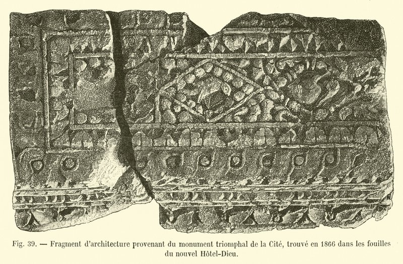 Architectural fragment from the triumphal monument of the City, found in 1866 in the excavations of the new Hotel-Dieu by French School