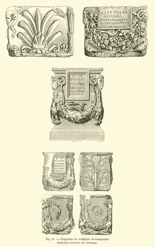 Fragments of Sculpture and Funerary Monuments Found on Rue Vivienne by French School