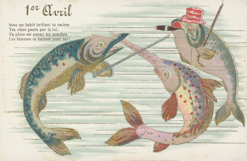French Card Depicting Fish to Mark April Fool