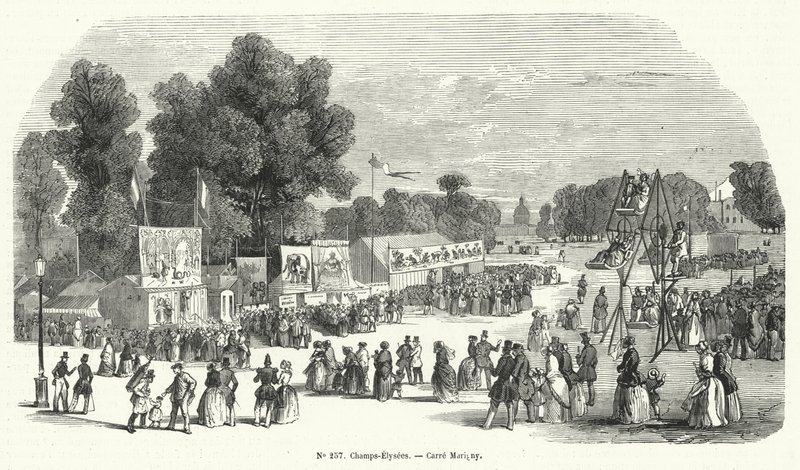 Funfair on the Carre Marigny, Champs Elysees, Paris (engraving) by French School