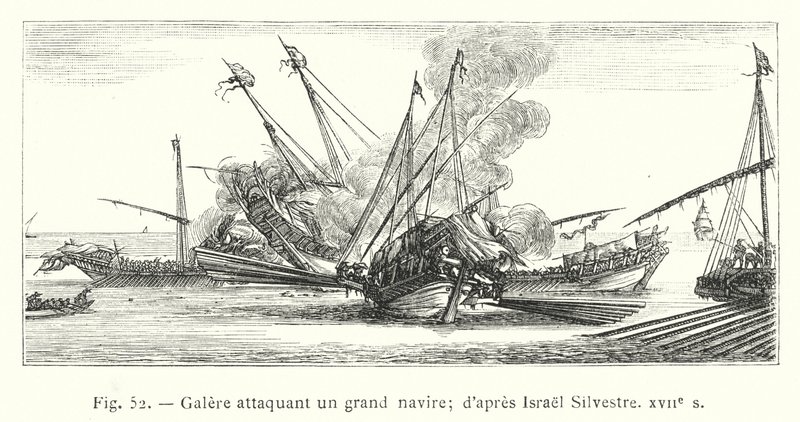 Galley Attacking a Large Ship; after Israel Silvestre, 17th Century by French School