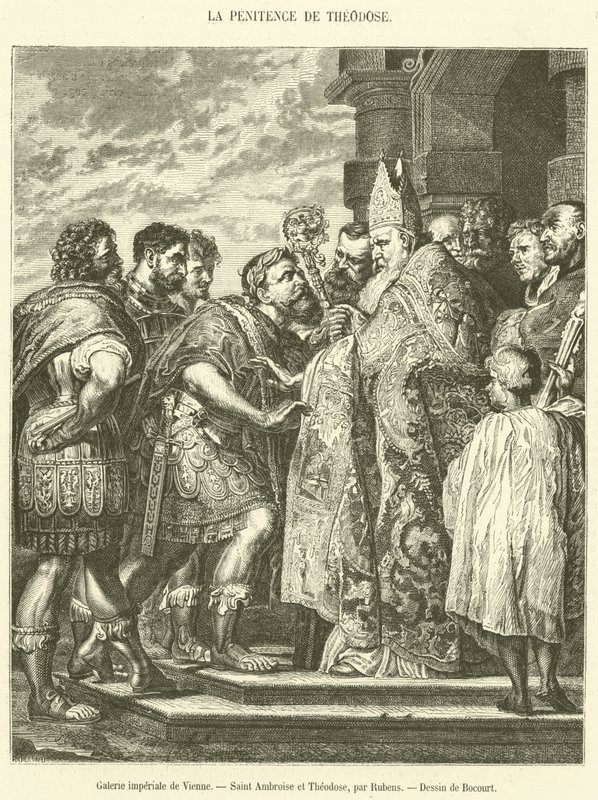 Imperial Gallery of Vienna, Saint Ambrose and Theodosius (engraving) by French School