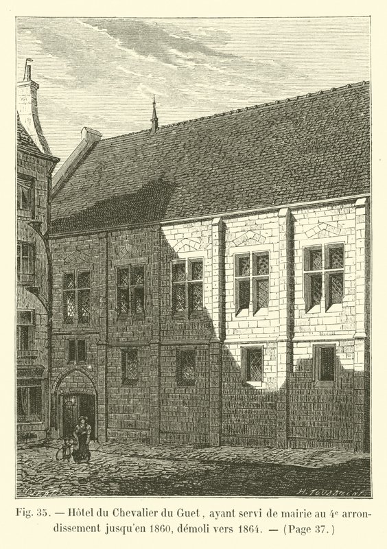 Hotel du Chevalier du Guet, having served as the town hall of the 4th arrondissement until 1860, demolished around 1864 by French School
