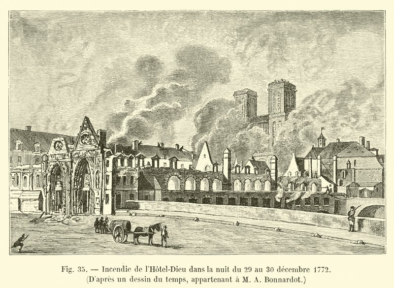 Fire of the Hotel-Dieu on the night of December 29-30, 1772, After a drawing of the time, belonging to Mr. A. Bonnardot by French School
