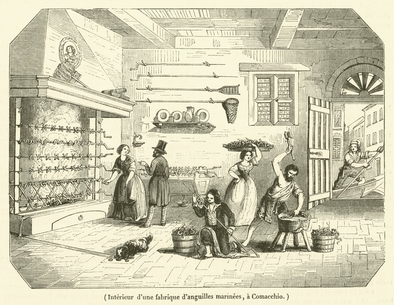 Interior of a Marinated Eel Factory in Comacchio (engraving) by French School