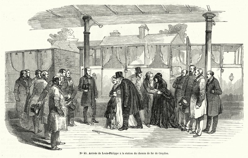 King Louis-Philippe of France arriving at Croydon railway station after being forced into exile, February 1848 by French School