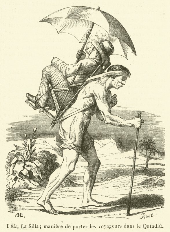 The Silla; Way of Carrying Travelers in Quindio (engraving) by French School