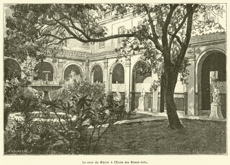 The Courtyard of the Mulberry Tree at the School of Fine Arts (engraving) by French School