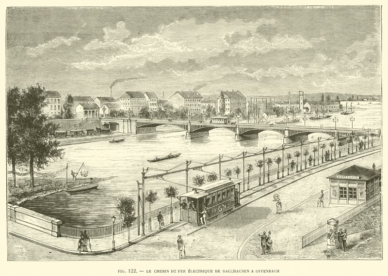 The Electric Railway from Sacchausen to Offenbach (engraving) by French School