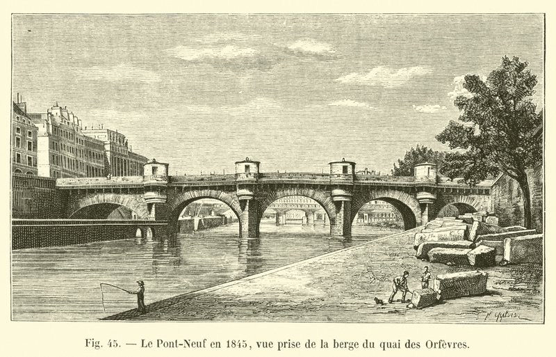 The Pont-Neuf in 1845, view taken from the bank of the Quai des Orfèvres by French School