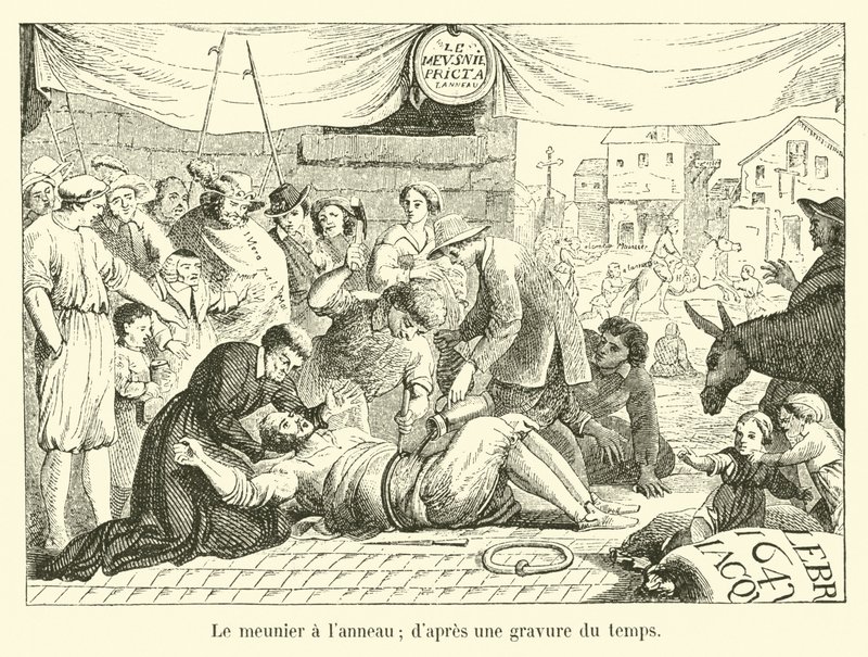 The miller with the ring; after an engraving of the time by French School