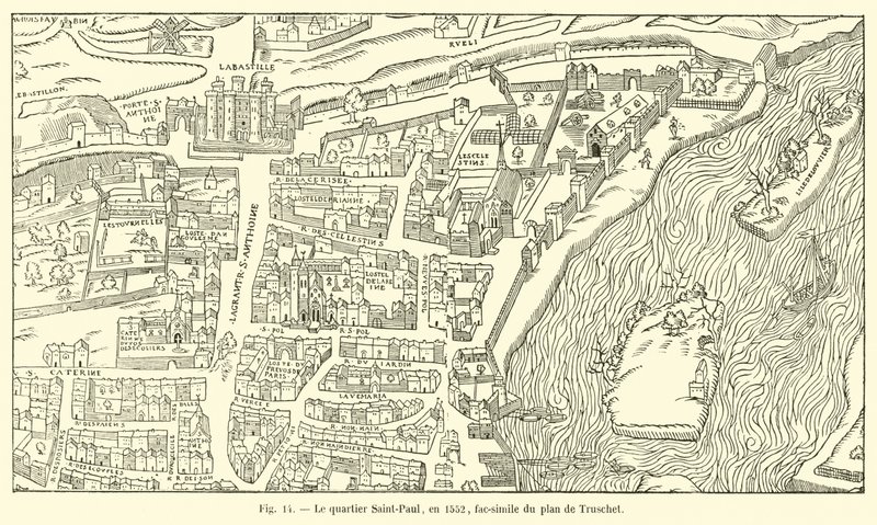 The Saint-Paul district in 1552, facsimile of Truschet
