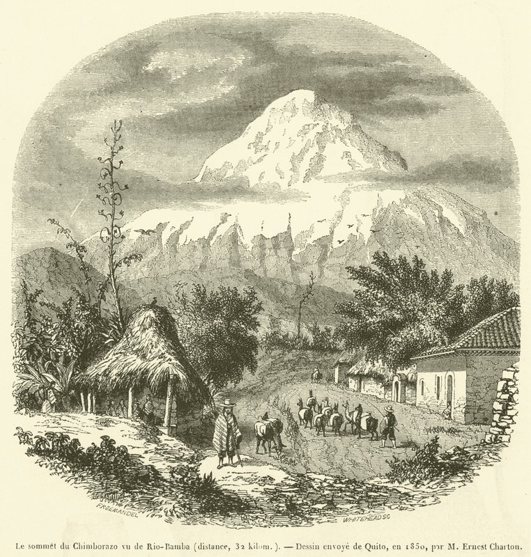 The Summit of Chimborazo Seen from Rio-Bamba, Distance, 32 km (engraving) by French School