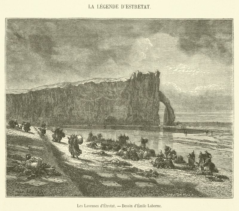 The Washerwomen of Etretat (engraving) by French School
