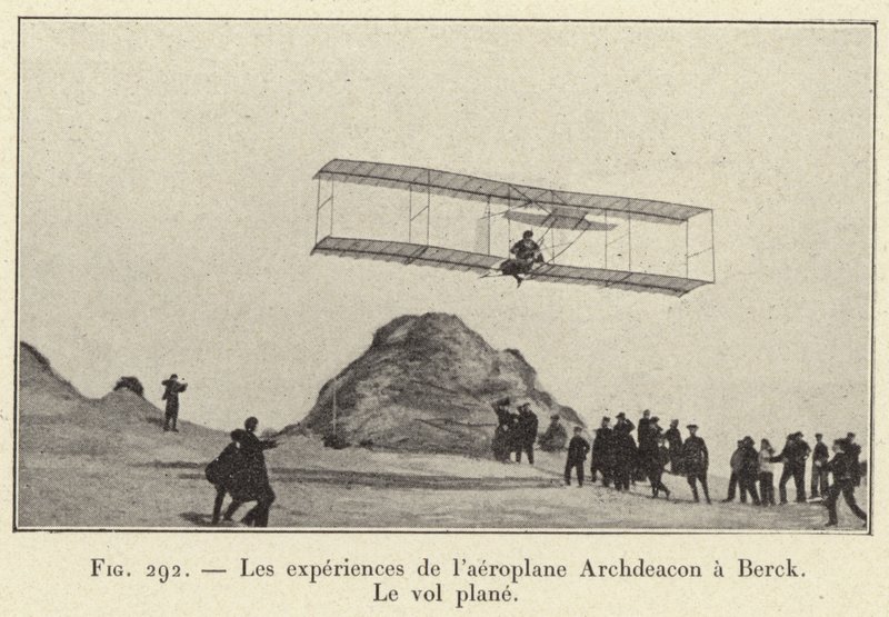 Experiments of the Archdeacon Aeroplane at Berck, Gliding Flight (engraving) by French School