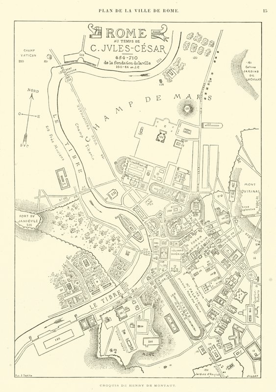 Map of the city of Rome in the time of Julius Caesar by French School