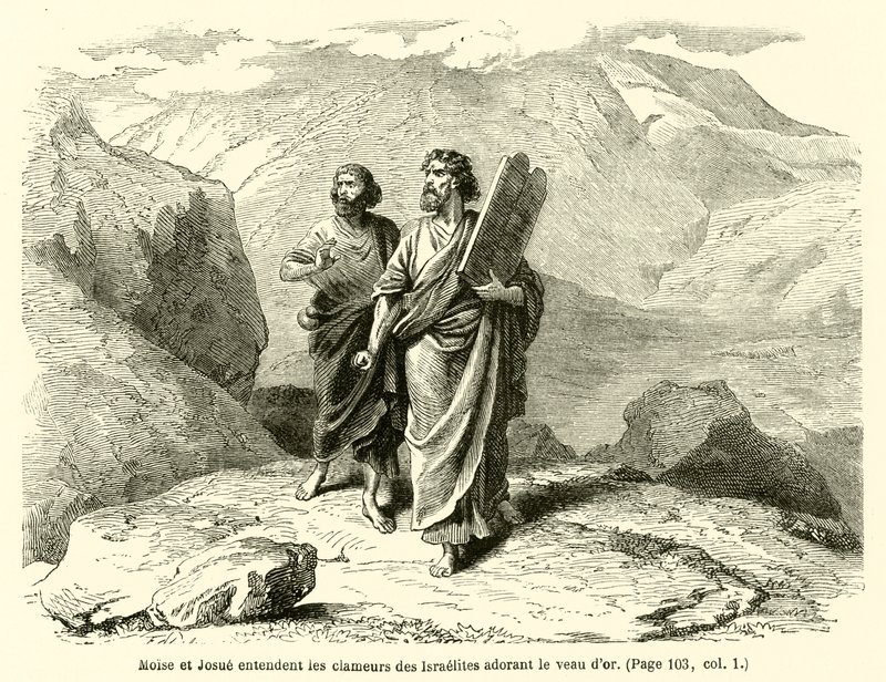 Moses and Joshua Hear the Cries of the Israelites Worshiping the Golden Calf by French School