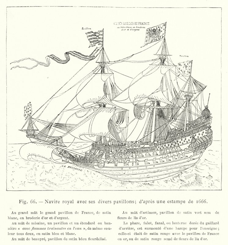 Royal Ship with Its Various Flags; After a Print from 1666 by French School