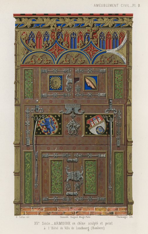 Painted oak wardrobe in the town hall of Luneburg by French School