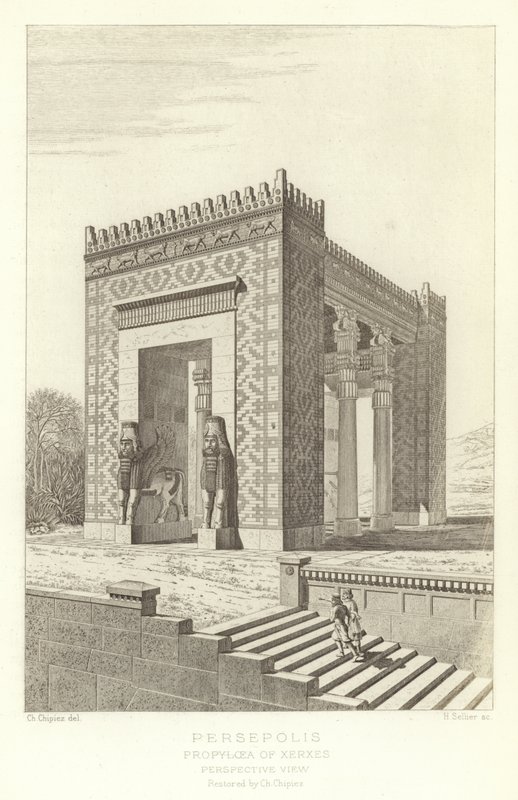 Persepolis, Propylaea of Xerxes, Perspective view, restored by Ch. Chipiez by French School