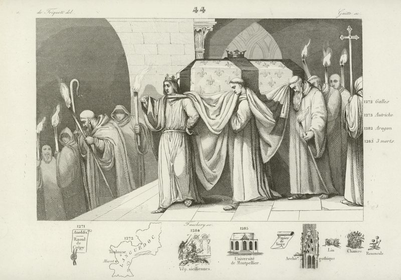 Philip III of France helping to carry the coffin of his father, Louis IX by French School