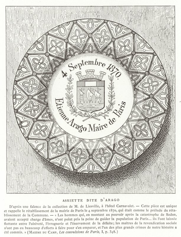 Plate with the Name of Etienne Arago, Mayor of Paris during the Franco-Prussian War, 1870 by French School