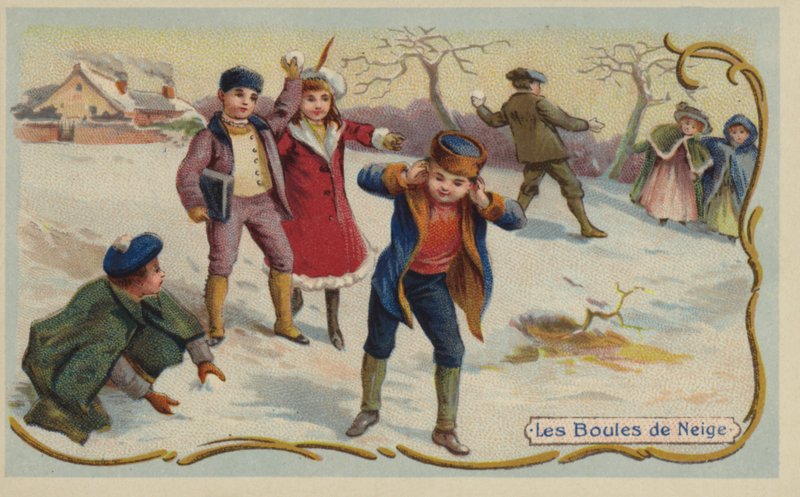 Playing snowballs by French School
