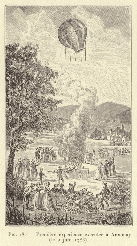 First experiment executed at Annonay (June 5, 1783) (engraving) by French School