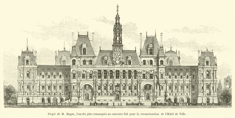Project by M. Magne, one of the most notable in the competition for the reconstruction of the City Hall by French School