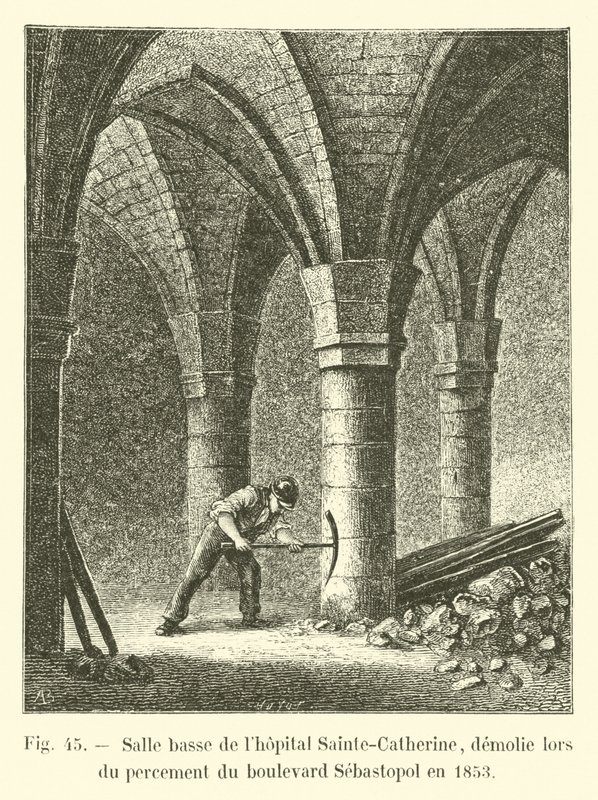 Lower hall of the Sainte-Catherine hospital, demolished during the piercing of Boulevard Sebastopol in 1853 by French School