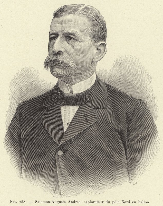Salomon-Auguste Andrée, North Pole Explorer by Balloon (engraving) by French School