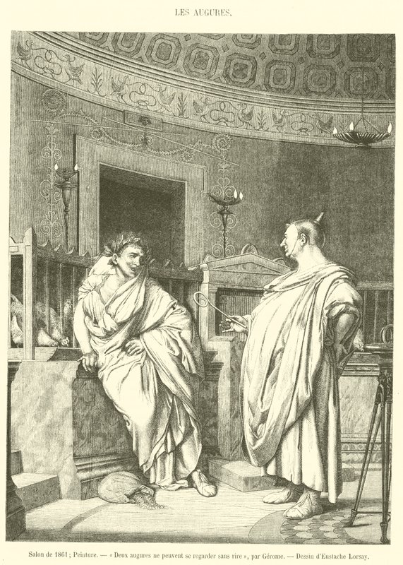 Salon of 1861, Painting, Two Augurs Cannot Look at Each Other Without Laughing (engraving) by French School